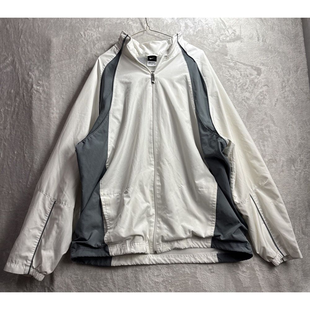 Nike White And Gray Windbreaker size 2XL Full zip convertible collar/hoodie